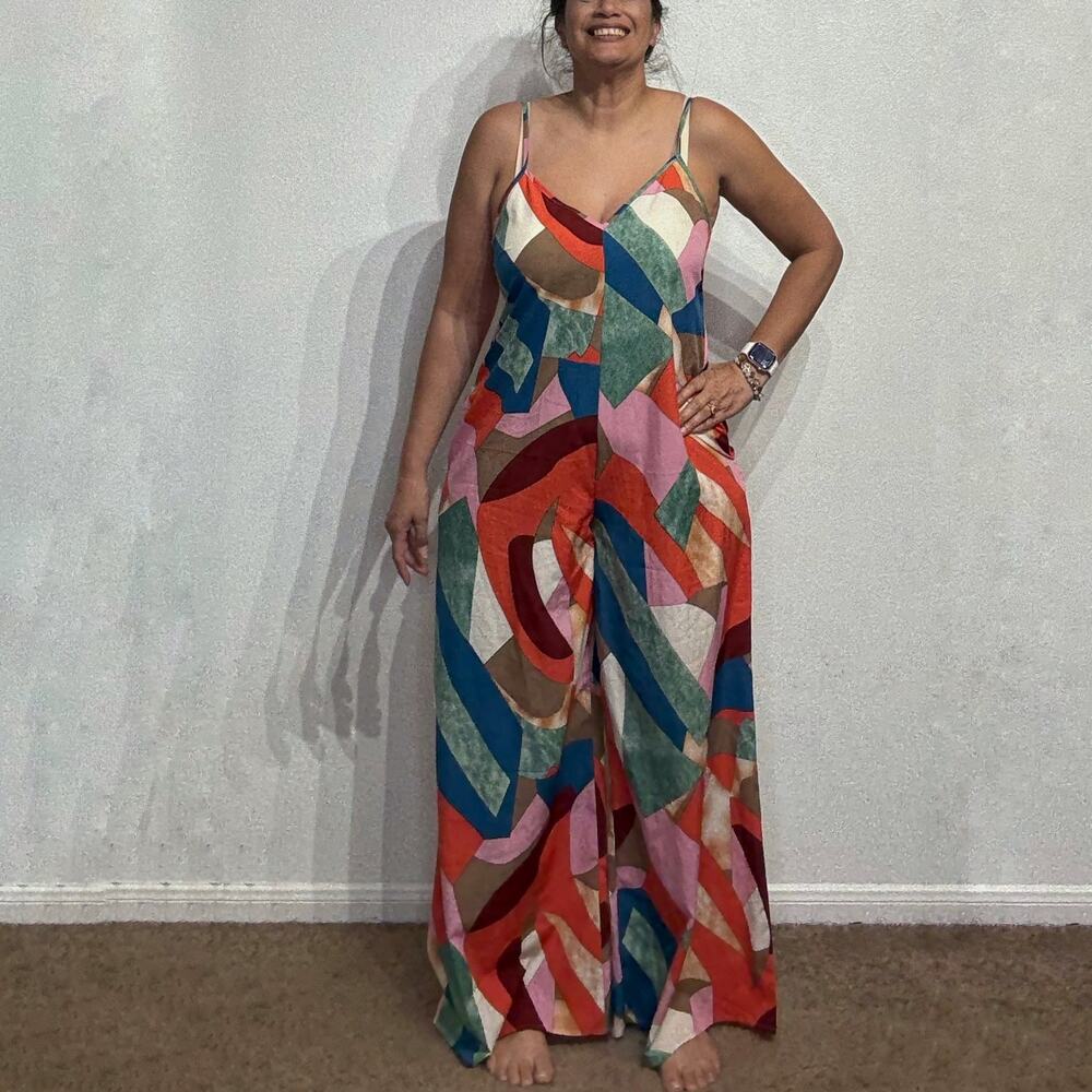 Luukse Multicolor Geometric Wide Leg Jumpsuit Sz M